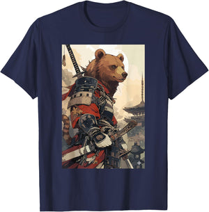 Samurai Bear Shirts Men Vintage Graphic Japanese T-Shirt - T-Shirt | Navy