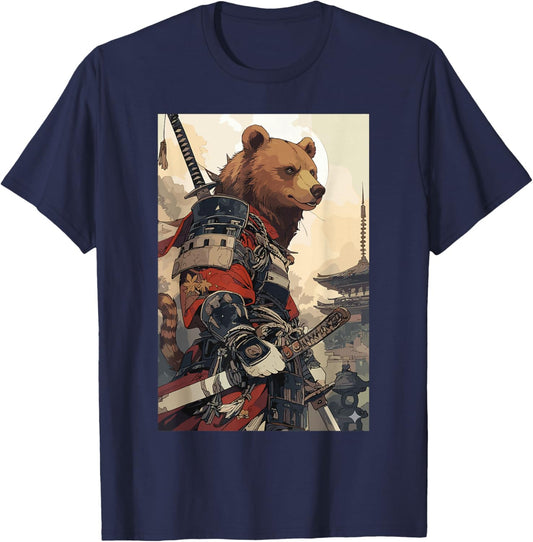 Samurai Bear Shirts Men Vintage Graphic Japanese T-Shirt - T-Shirt | Navy