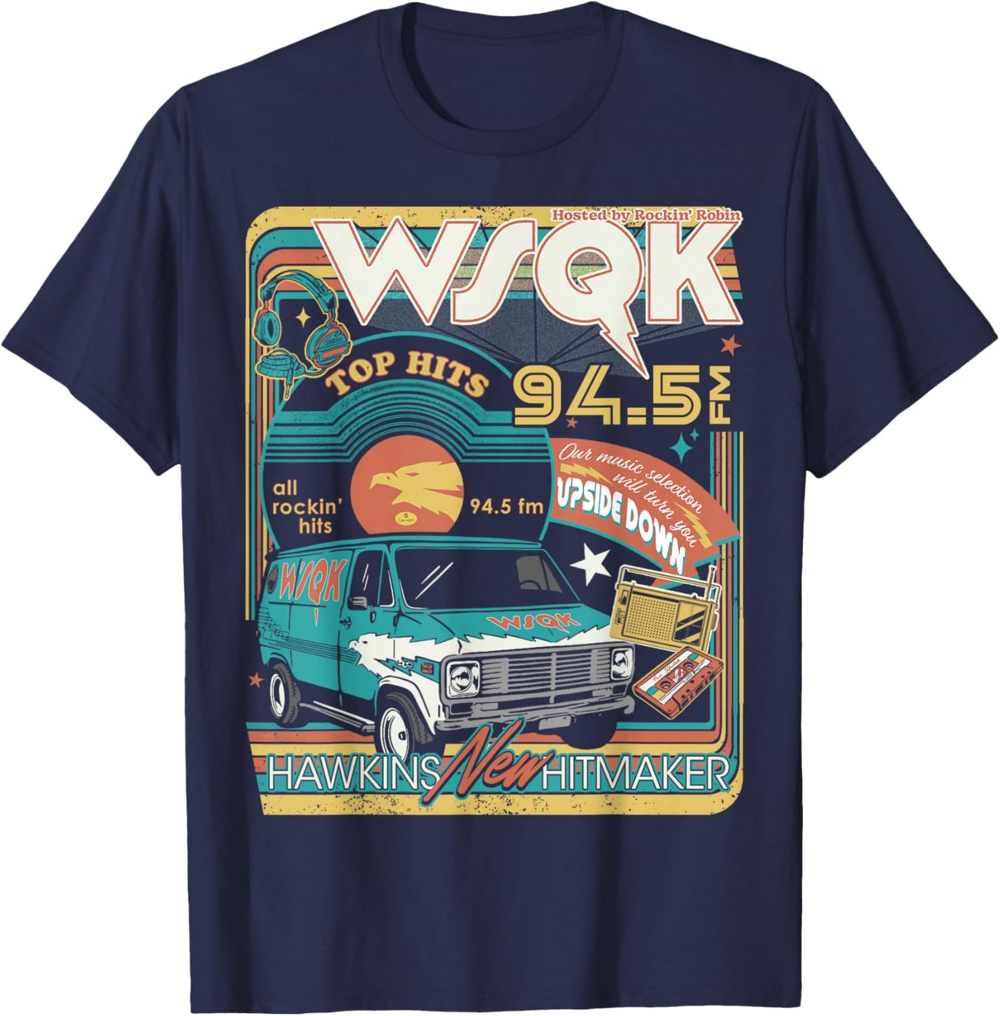 Stranger Things Season 5 WSQK Hawkins New Hitmaker Retro T-Shirt - T-Shirt | Navy