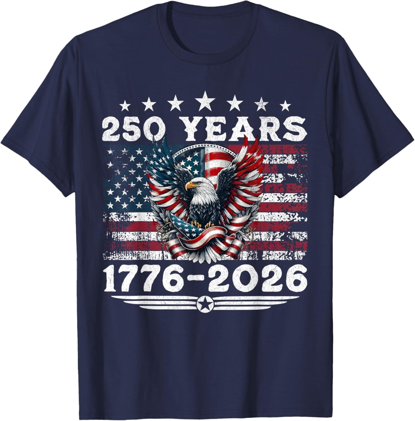 4th of July American Flag Vintage 250 Years 1776 2026 USA T-Shirt - T-Shirt | Navy