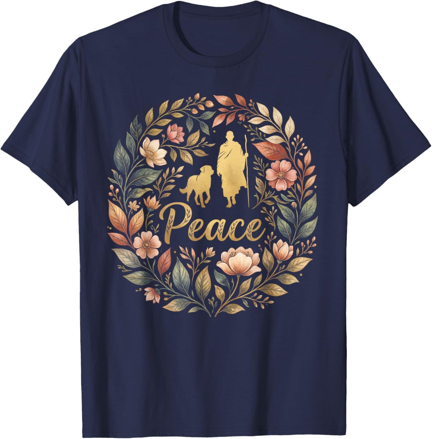 Retro Walk for Peace Monks with Aloka Dog Minimalist Zen Art T-Shirt - T-Shirt | Navy