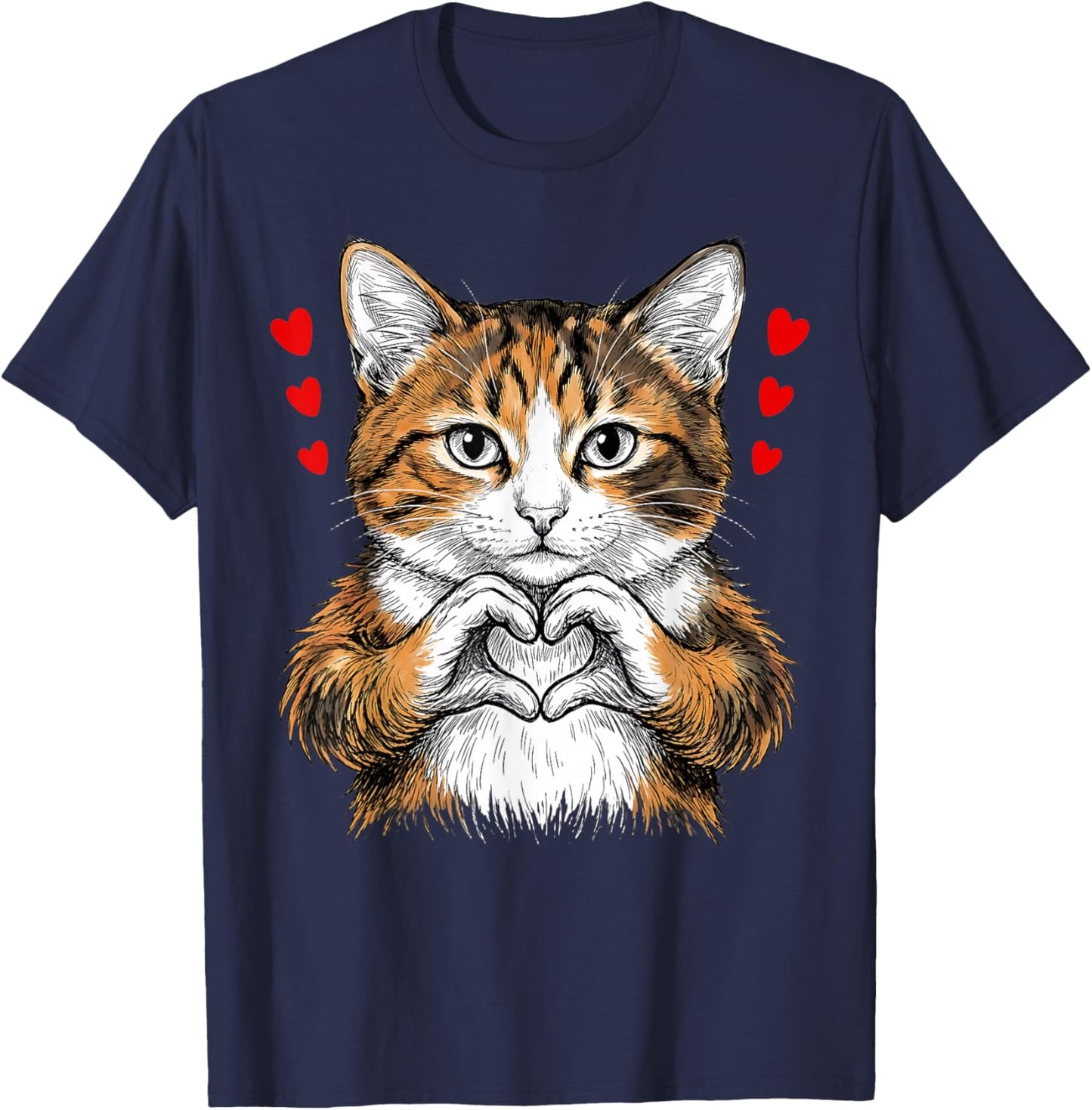 Cat Making Heart Sign Valentine Day Cute Kitten Love Cats T-Shirt - T-Shirt | Navy