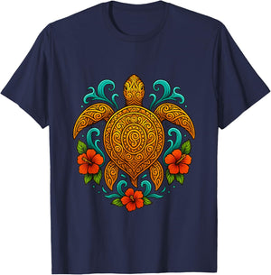 Tribal Hawaiian Sea Turtle – Tropical Polynesian Honu Art T-Shirt - T-Shirt | Navy