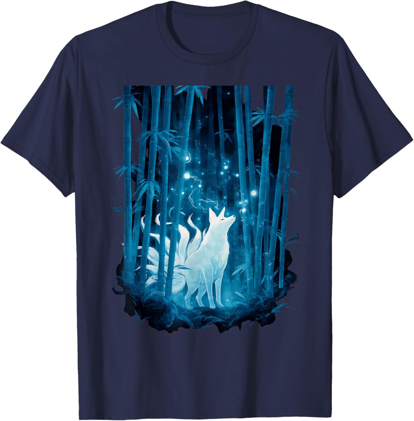 Japanese Kitsune Fox Spirit Bamboo Forest Legendary T-Shirt - T-Shirt | Navy