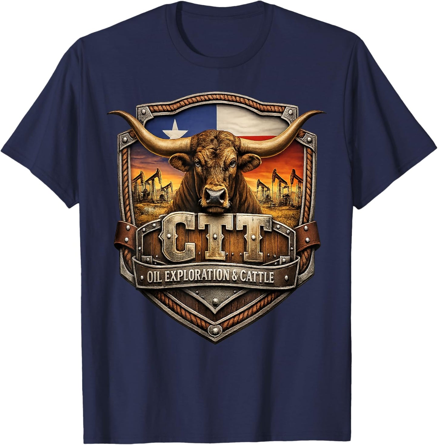 Vintage Texas Oilfield Rancher Cowboy Western Pride T-Shirt - T-Shirt | Navy