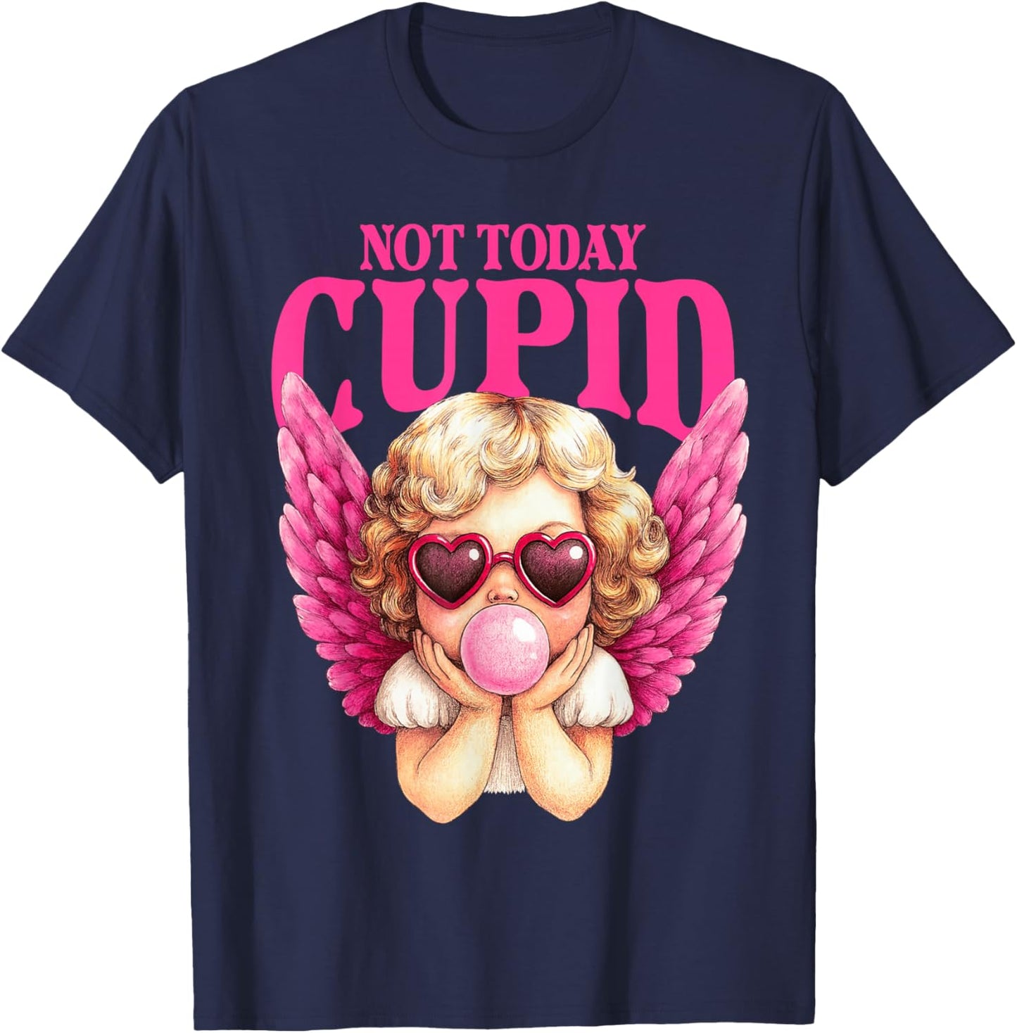 Vintage Cupid Blowing Bubble Gum Heart Sunglasses Valentines T-Shirt - T-Shirt | Navy