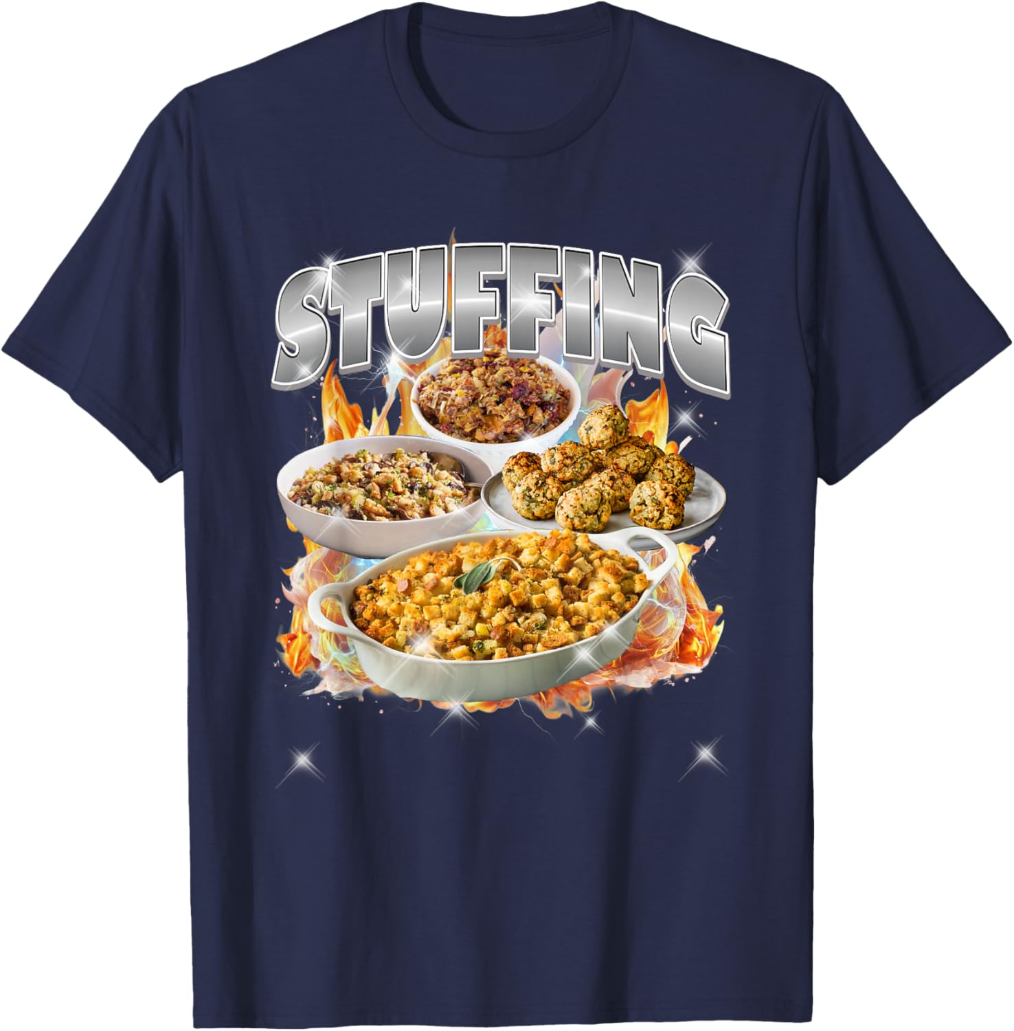 Thanksgiving Stuffing Bootleg 90's Rap Rock Vintage Funny T-Shirt - T-Shirt | Navy