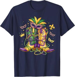 Mardi Gras Western Cowboy Boots Cowgirl New Orleans Rodeo T-Shirt - T-Shirt | Navy