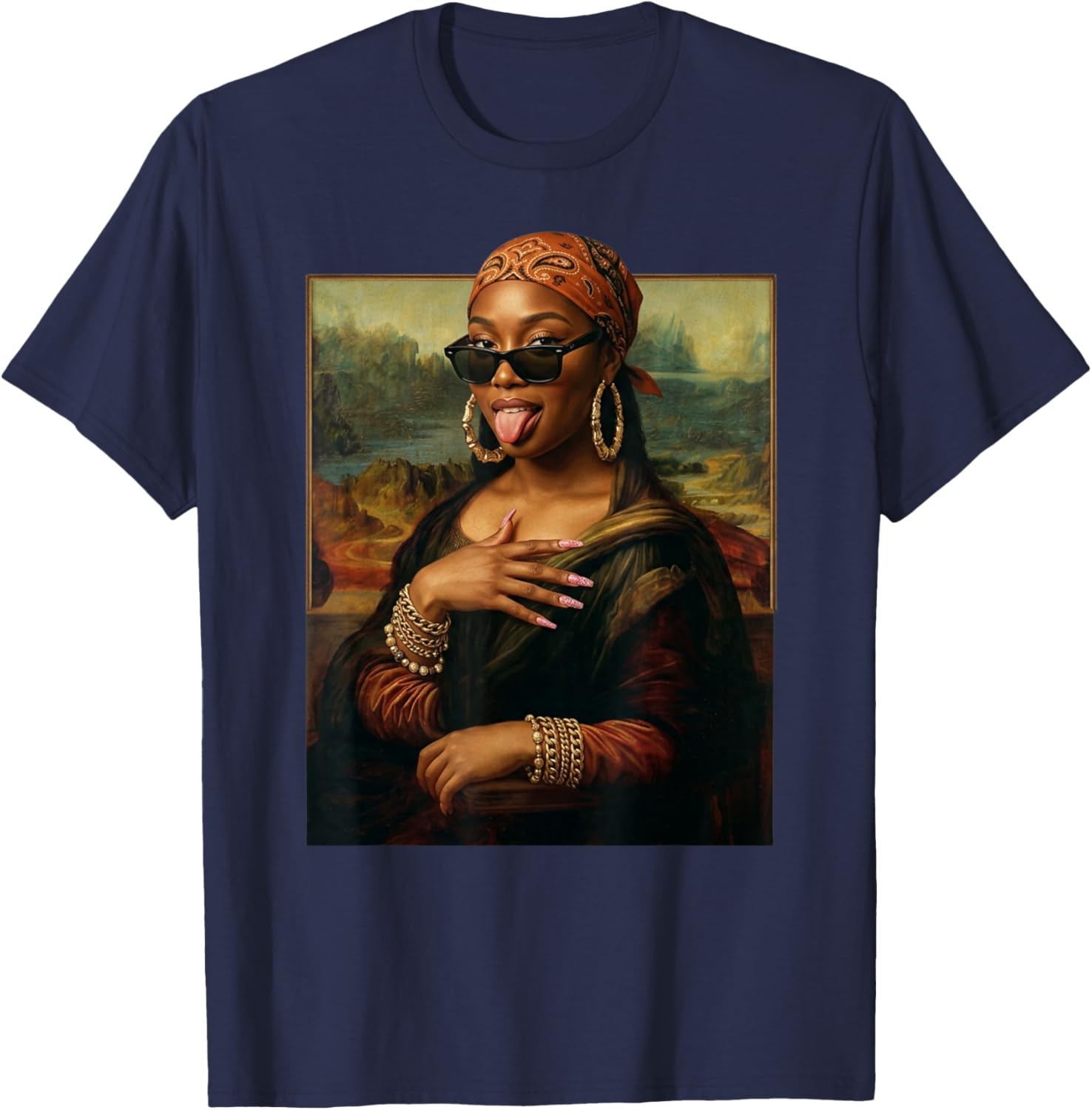 Black Mona Lisa Afro African American Black History Month T-Shirt - T-Shirt | Navy