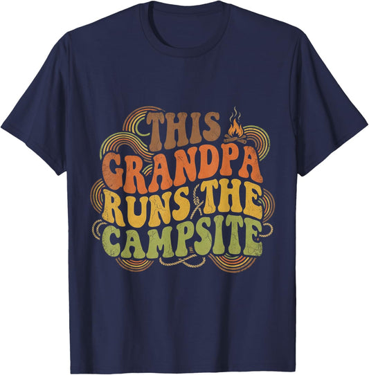 Funny Vintage Grandpa Runs Camping Retro Outdoor Gift T-Shirt - T-Shirt | Navy
