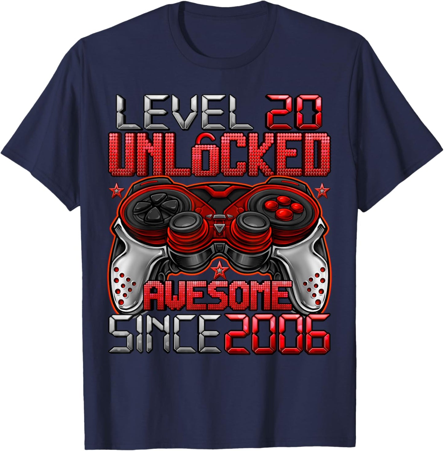 Level 20 Unlocked 20 Year Old Gifts Boys 20th Birthday Boy T-Shirt - T-Shirt | Navy