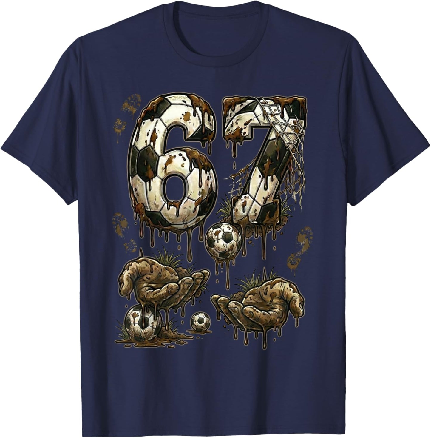 67 Soccer Six Seven Soccer 6 7 Kids Boys Girls Funny Soccer T-Shirt - T-Shirt | Navy