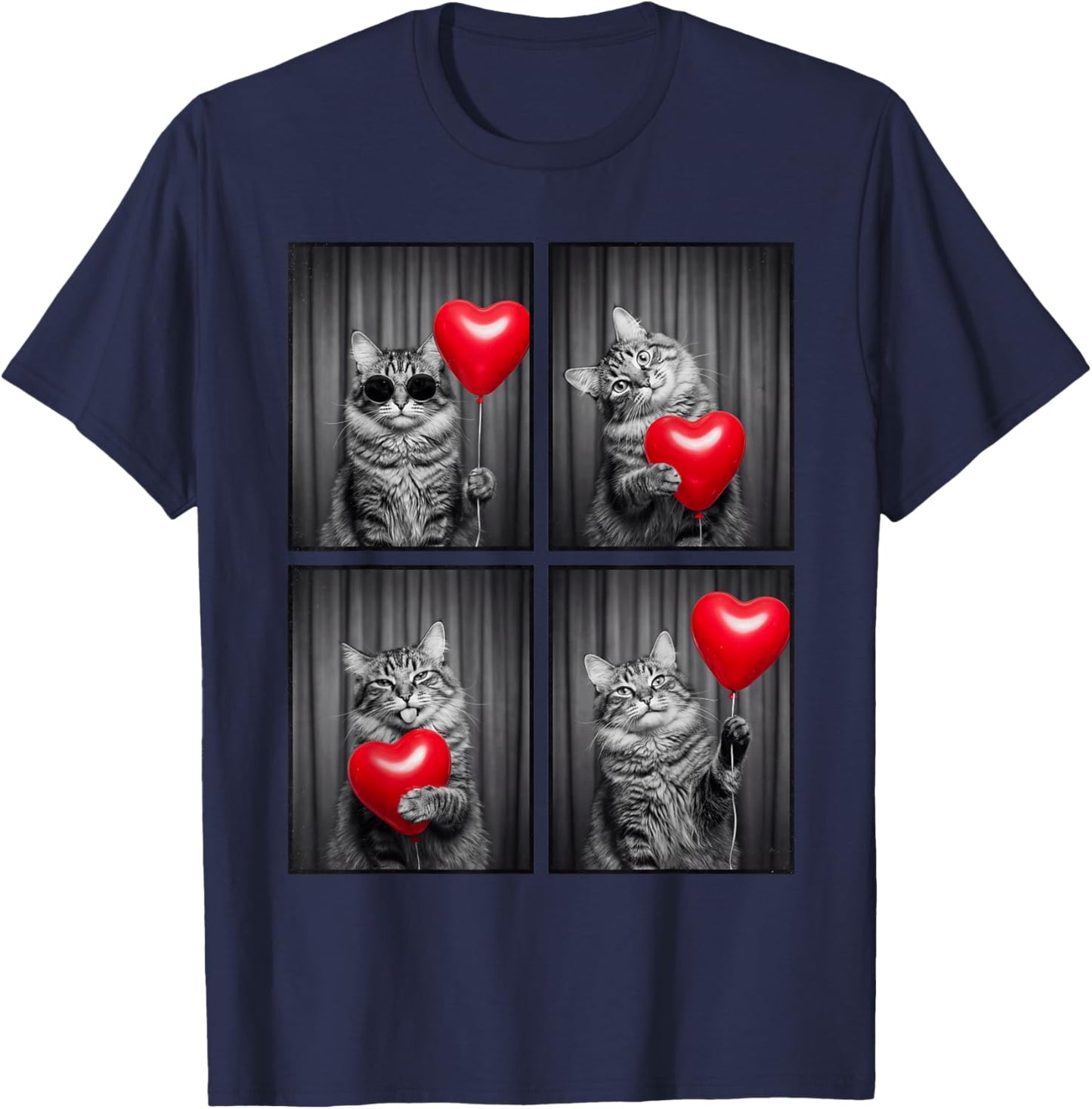 Funny Cat Photobooth Kitten Lover Design Valentines T-Shirt - T-Shirt | Navy