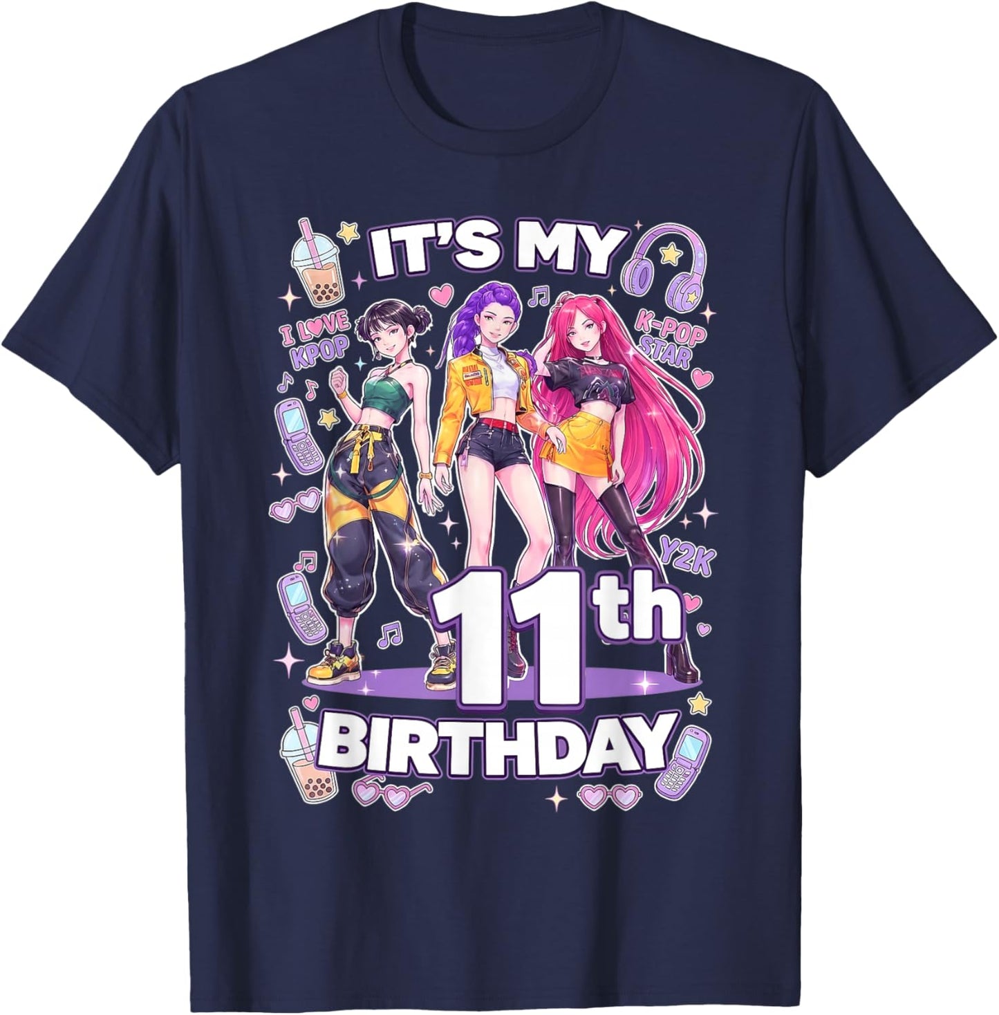 11th Birthday 11 Year Old Girl Korean Pop Kpop Bday Party T-Shirt - T-Shirt | Navy