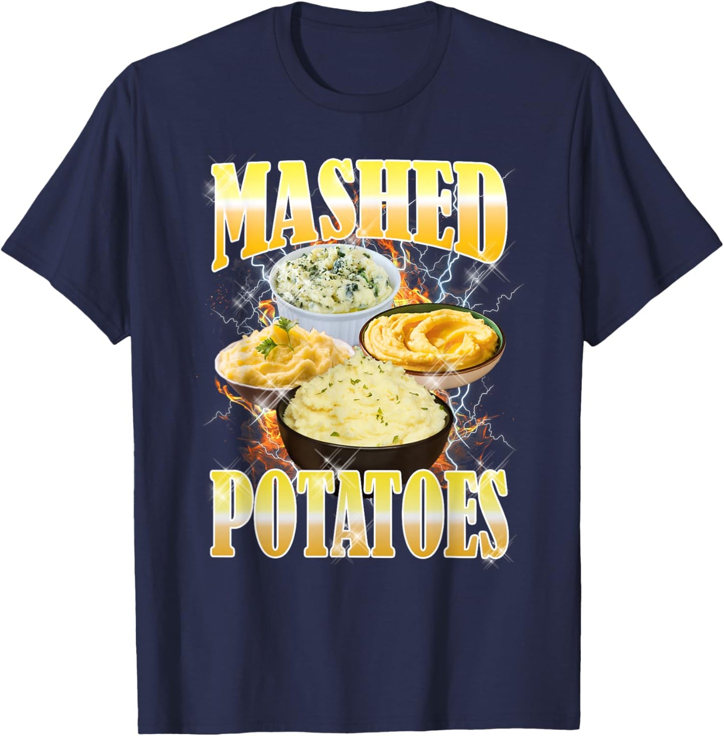 Thanksgiving Mashed Potatoes Bootleg 90's Rap Rock Vintage T-Shirt - T-Shirt | Navy
