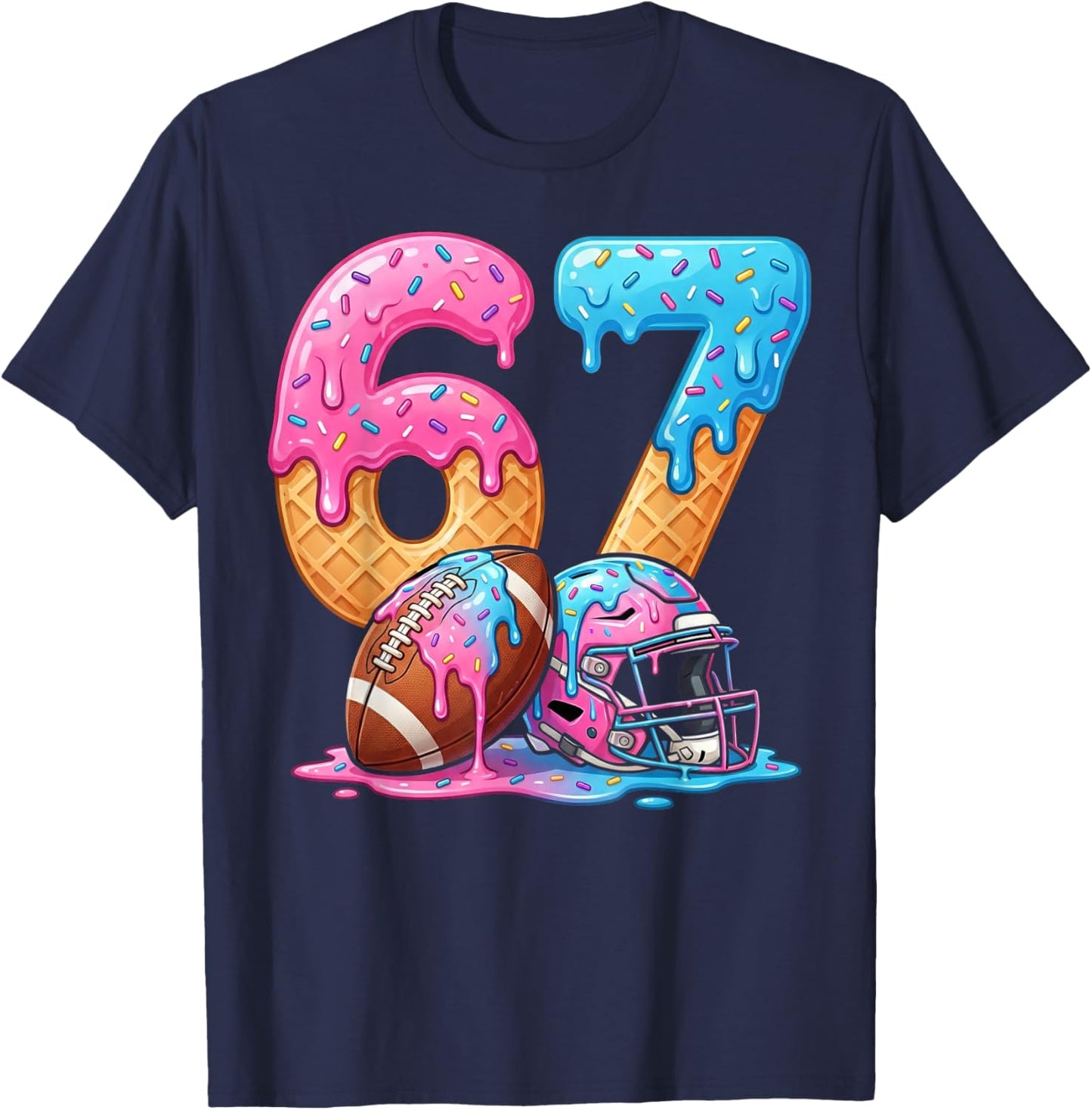 Football Ice Cream Drip 67 Helmet Boys Six Seven Game Day T-Shirt - T-Shirt | Navy