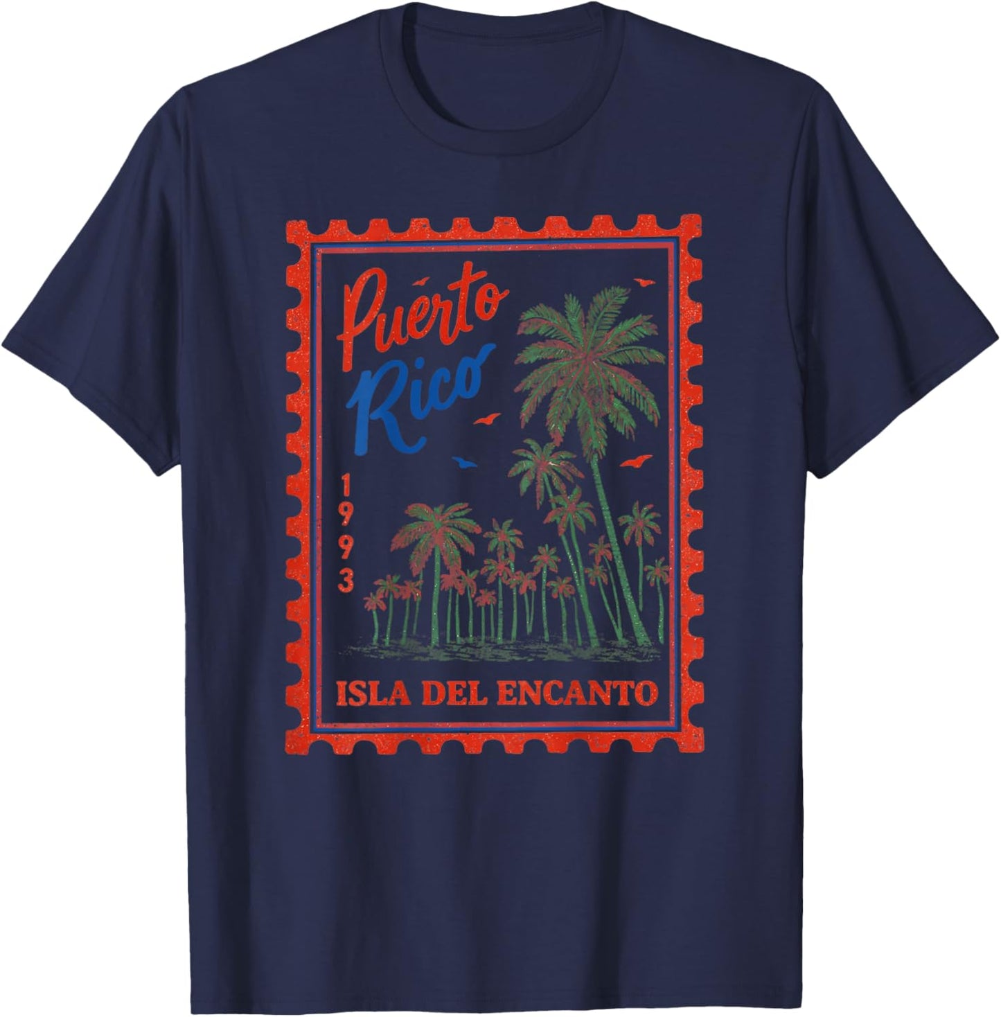 Vintage Puerto Rico Postage Stamp Retro Beach Design On Back T-Shirt - T-Shirt | Navy