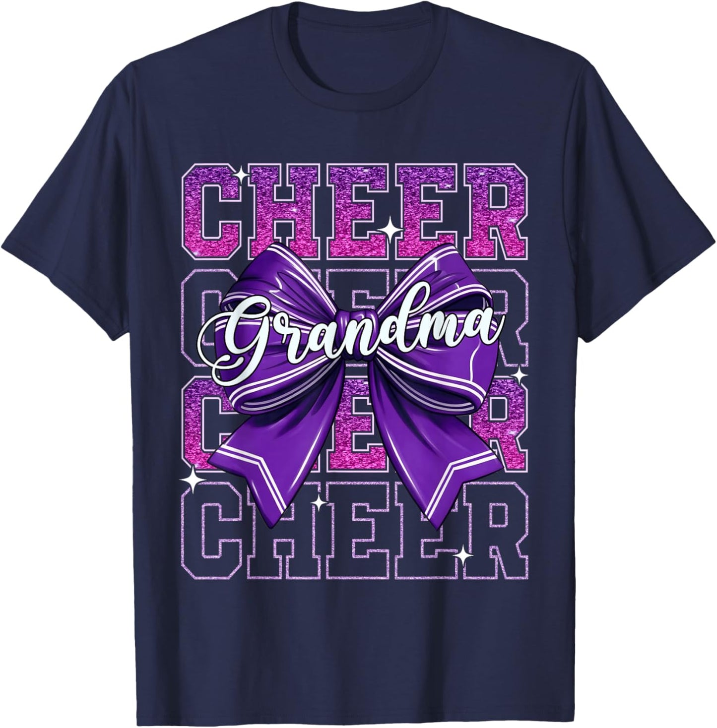 Cheer Grandma Mothers Day Cute Purple Bow Cheerleading Women T-Shirt - T-Shirt | Navy