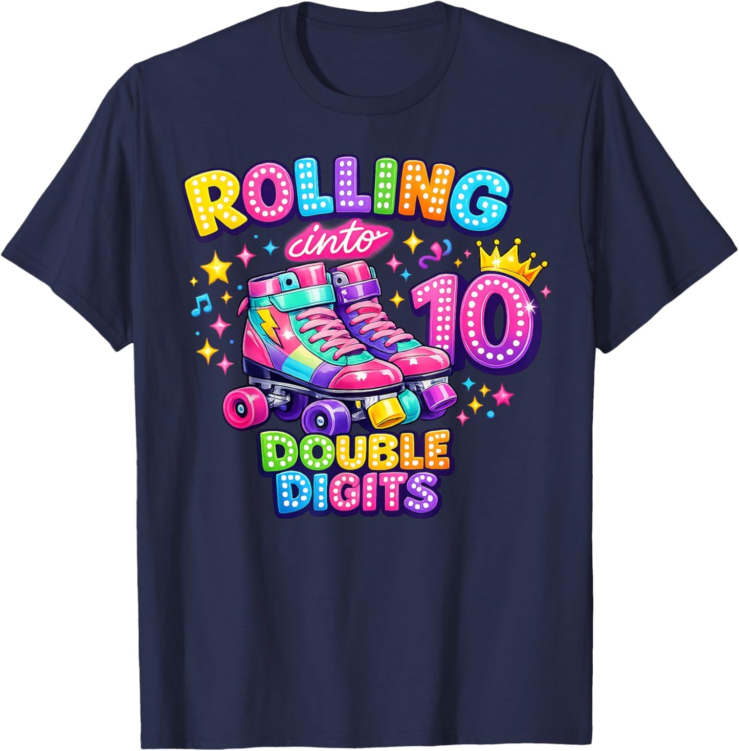Rolling Into 10 Double Digits 10th Birthday Girl Roller T-Shirt - T-Shirt | Navy