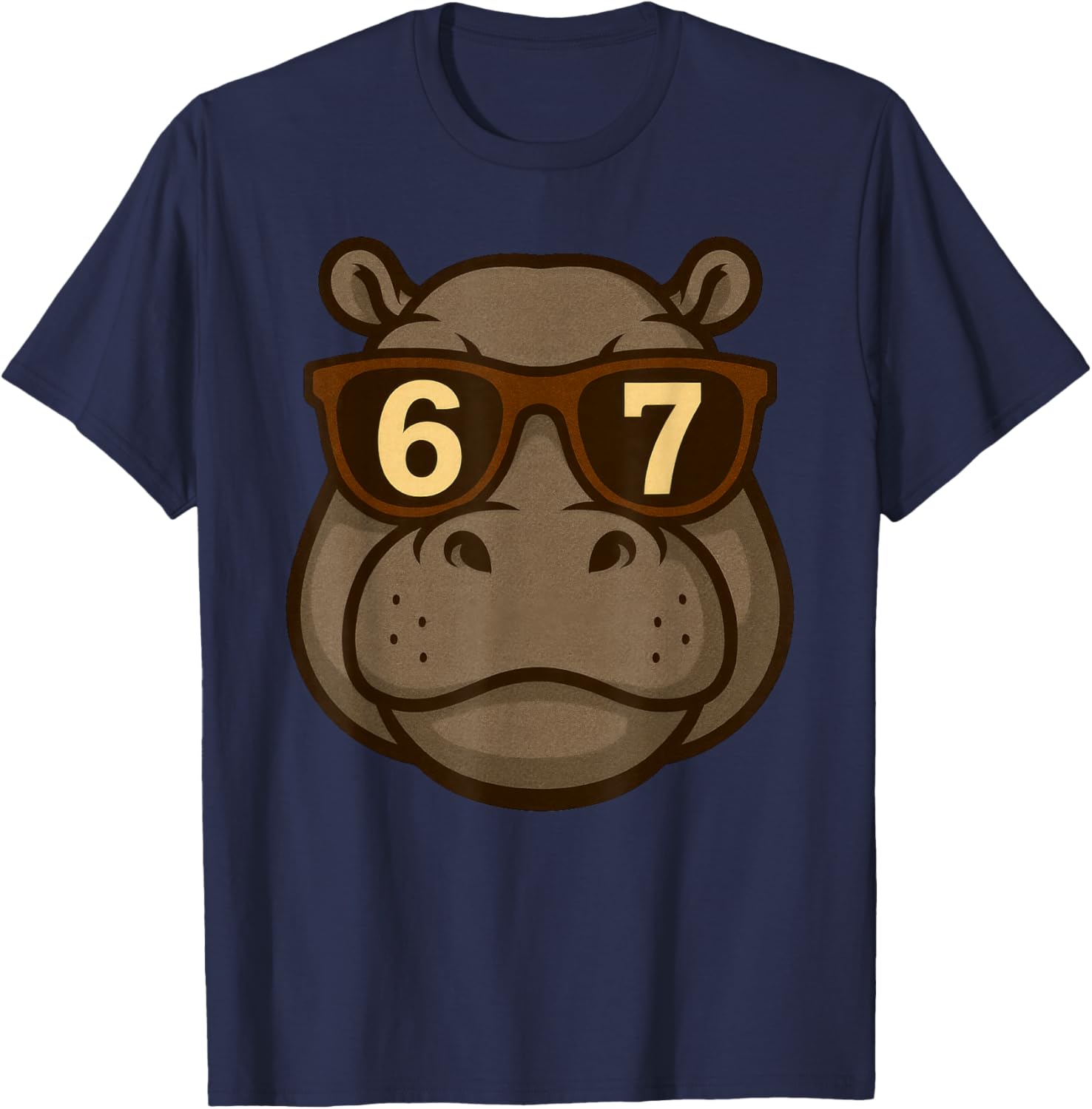 Funny Hippopotamus Hippo Sunglasses 67 Six Seven Meme T-Shirt - T-Shirt | Navy
