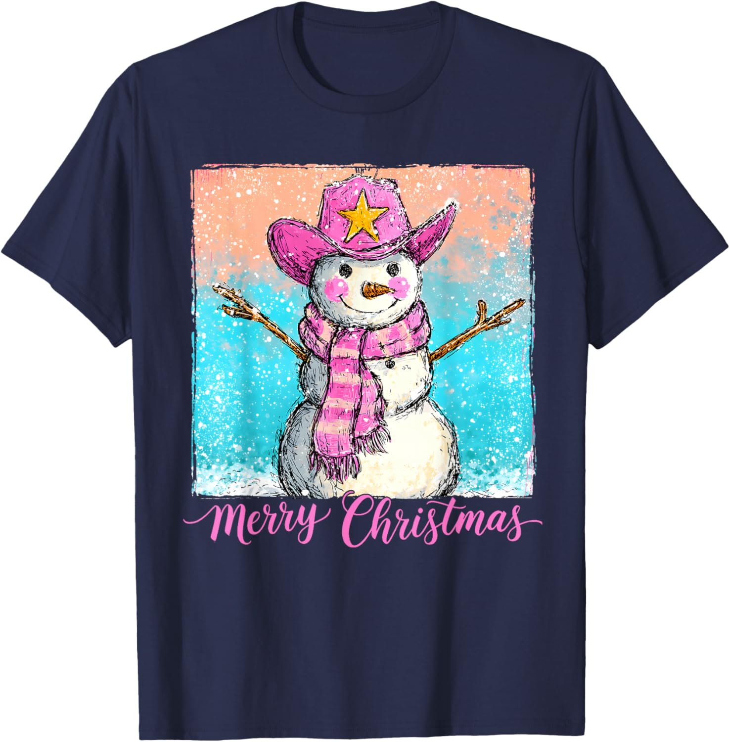 Funny Howdy Cowboy Snowman Western Merry Christmas 2025 T-Shirt - T-Shirt | Navy