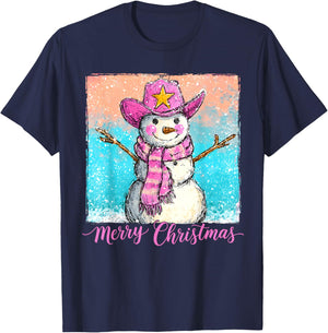 Funny Howdy Cowboy Snowman Western Merry Christmas 2025 T-Shirt - T-Shirt | Navy