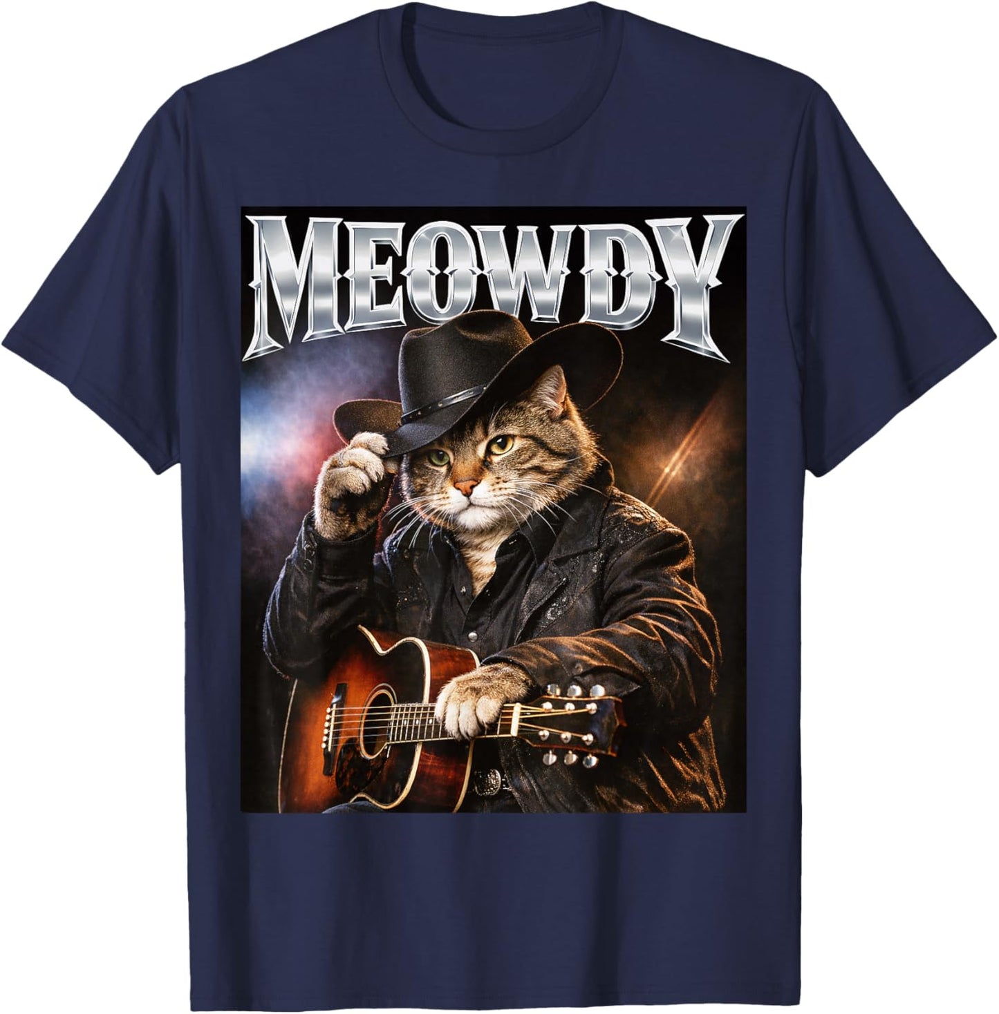 Meowdy Funny Cat Country Singer 80s and 90s Retro T-Shirt - T-Shirt | Navy