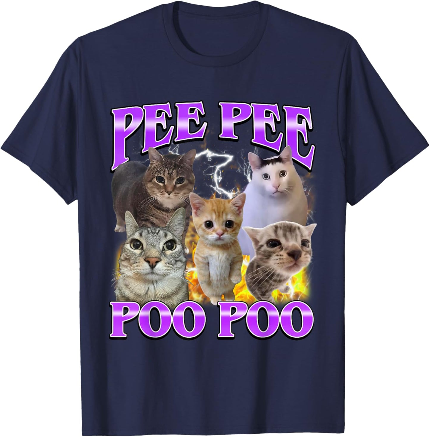 Pee Pee Poo Poo Funny Offensive Cat Meme Men Women T-Shirt - T-Shirt | Navy