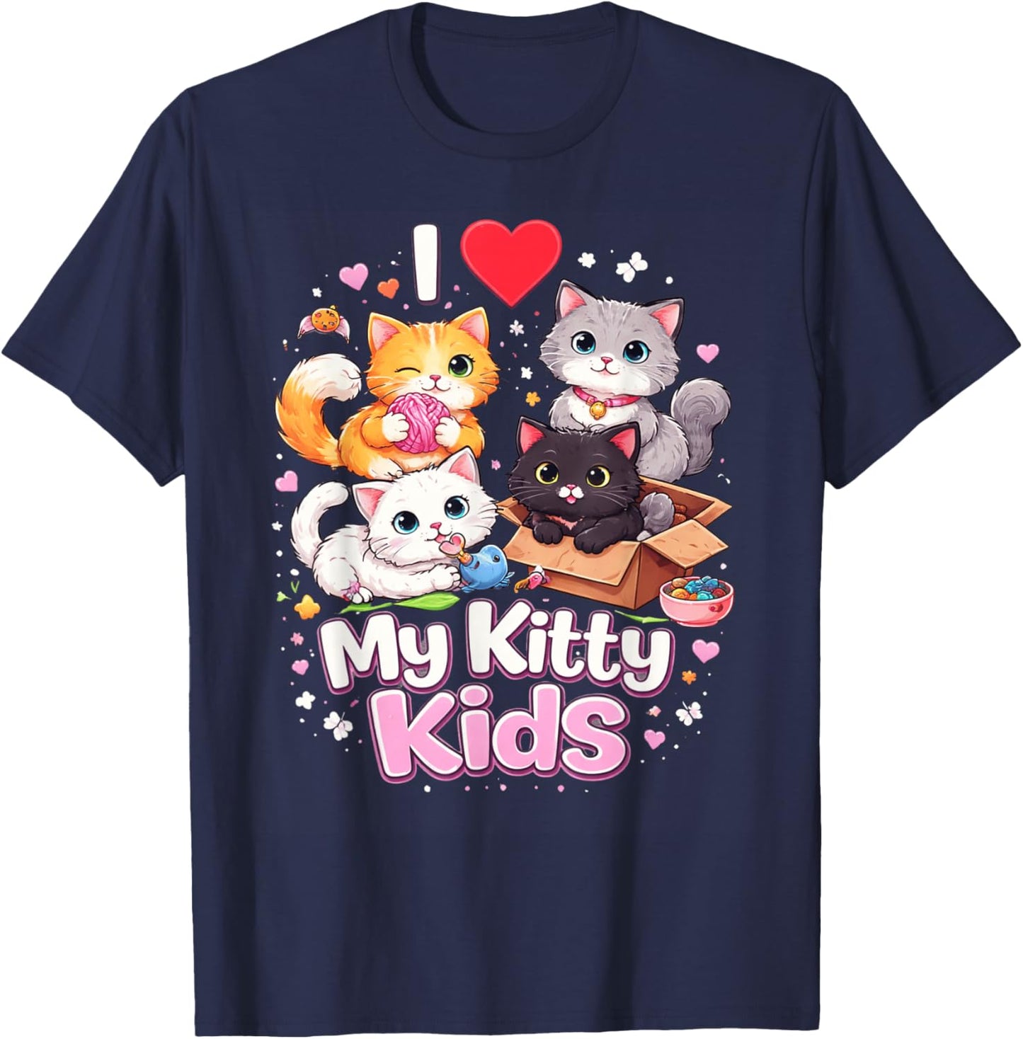 I Love My Kitty Kids Cute Cat Graphic T-Shirt - T-Shirt | Navy