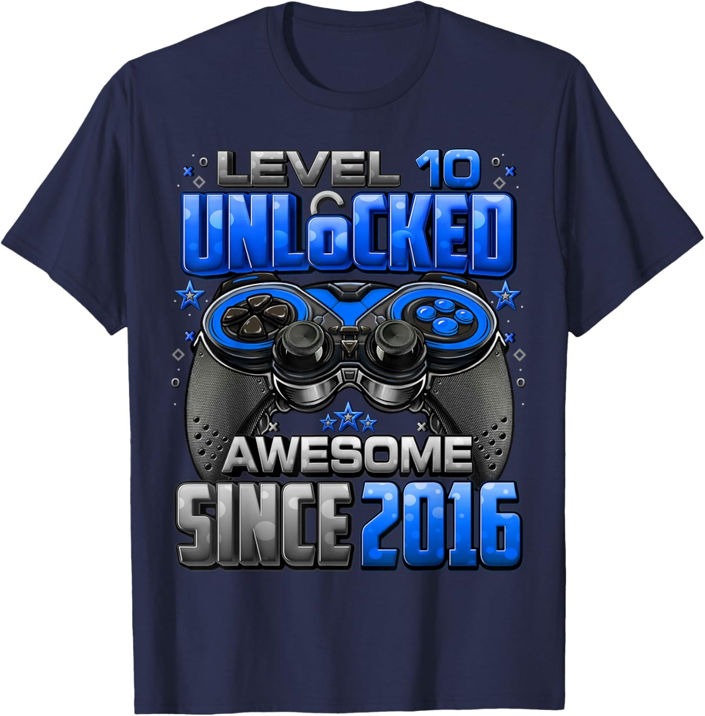 Level 10 Unlocked Awesome Since 2016 10th Birthday Gaming T-Shirt - T-Shirt | Navy