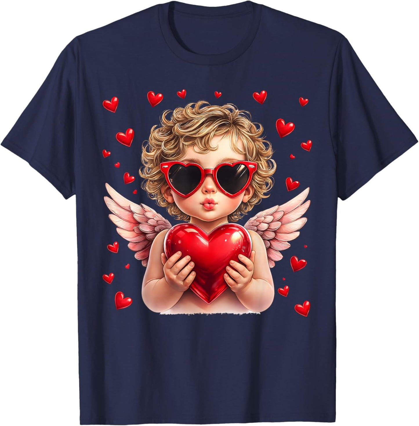 Vintage Cupid Blowing Bubble Gum Heart Sunglasses Valentines T-Shirt - T-Shirt | Navy