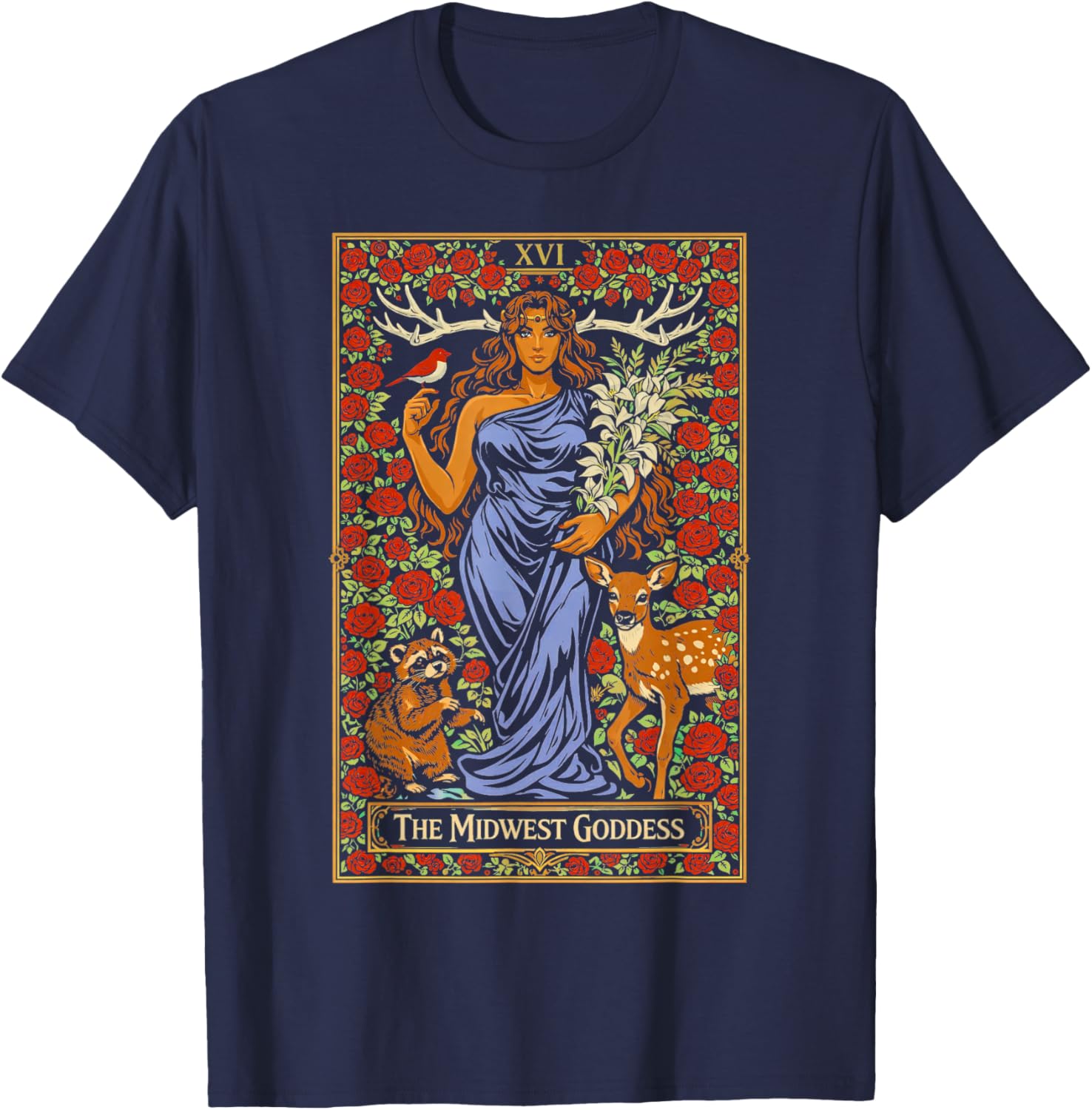 The Midwest Goddess Tattoo Card Graphic Women Girls T-Shirt - T-Shirt | Navy