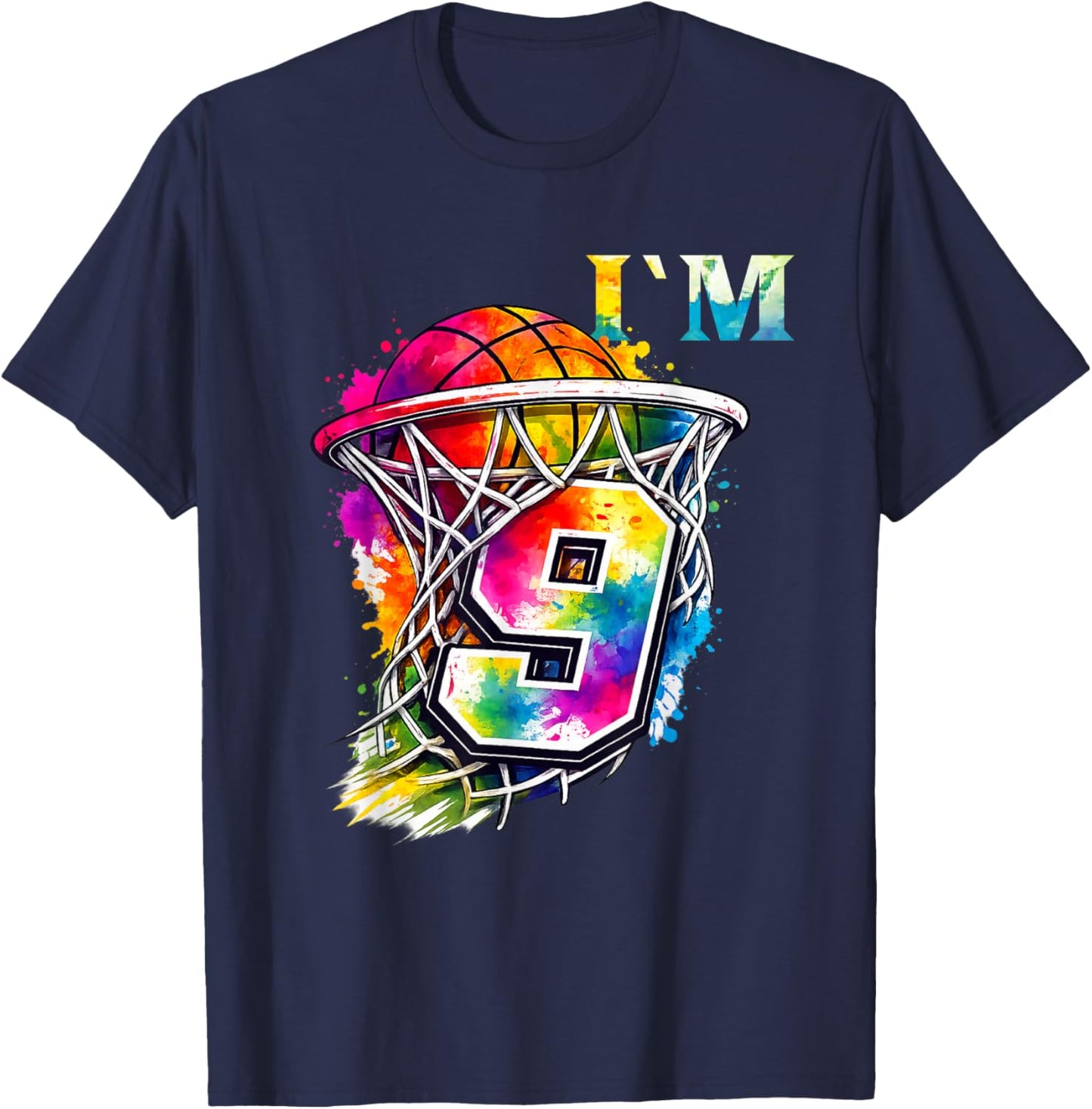 I'm 9 Basketball Theme Birthday Party Celebration 9th T-Shirt - T-Shirt | Navy