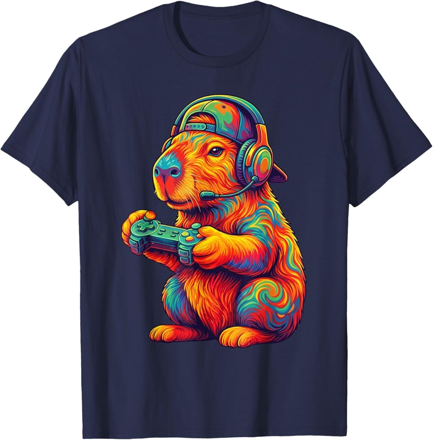 Funny Gamer Capybara Video Games Animal Gaming Capybara T-Shirt - T-Shirt | Navy