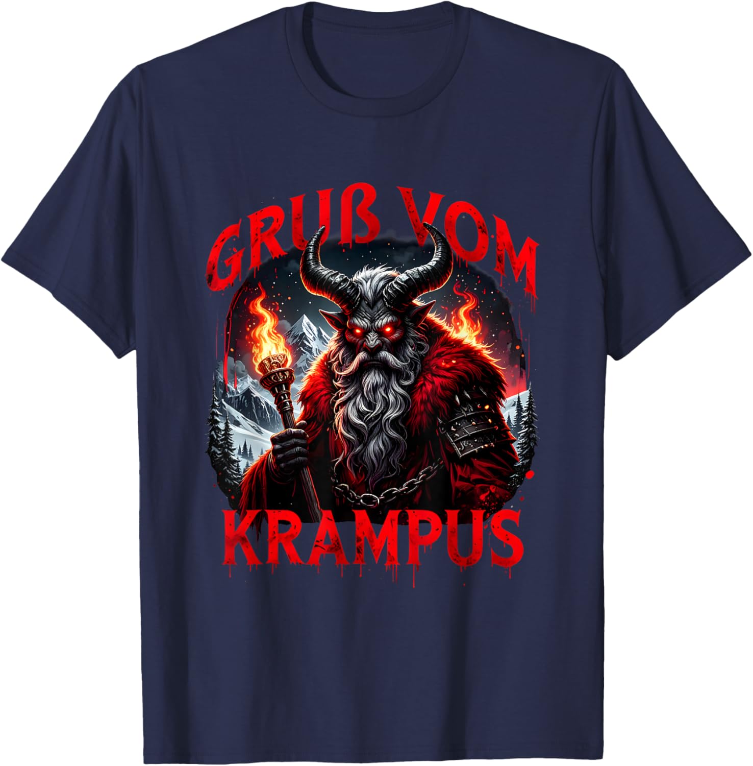 Merry Holiday Horror Vintage Gruß Vom Krampus Dark Christmas T-Shirt - T-Shirt | Navy