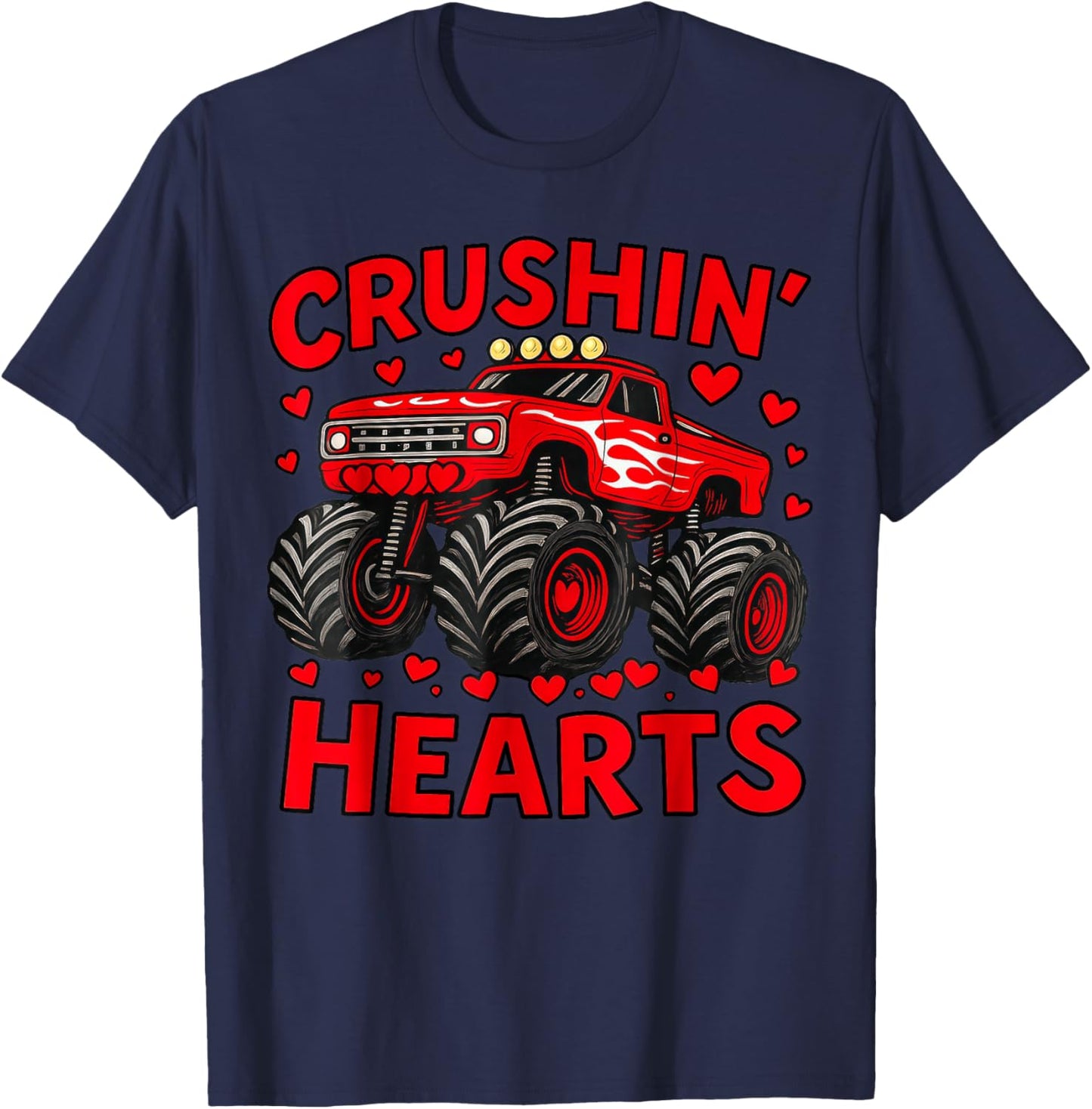Boy Valentine Monster Truck, Crushin Hearts Toddler T-Shirt - T-Shirt | Navy