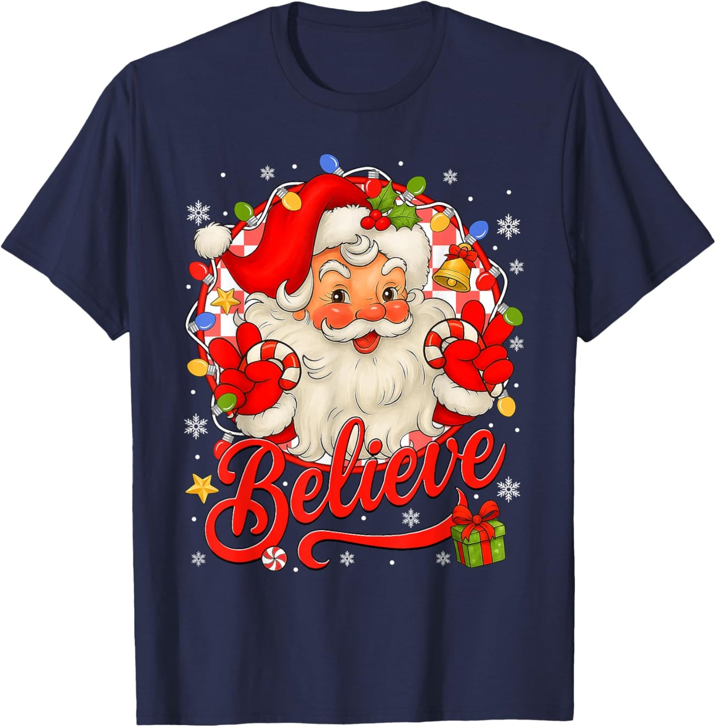 Vintage Santa Claus Believe Christmas Vibes Women Boys Girls T-Shirt - T-Shirt | Navy