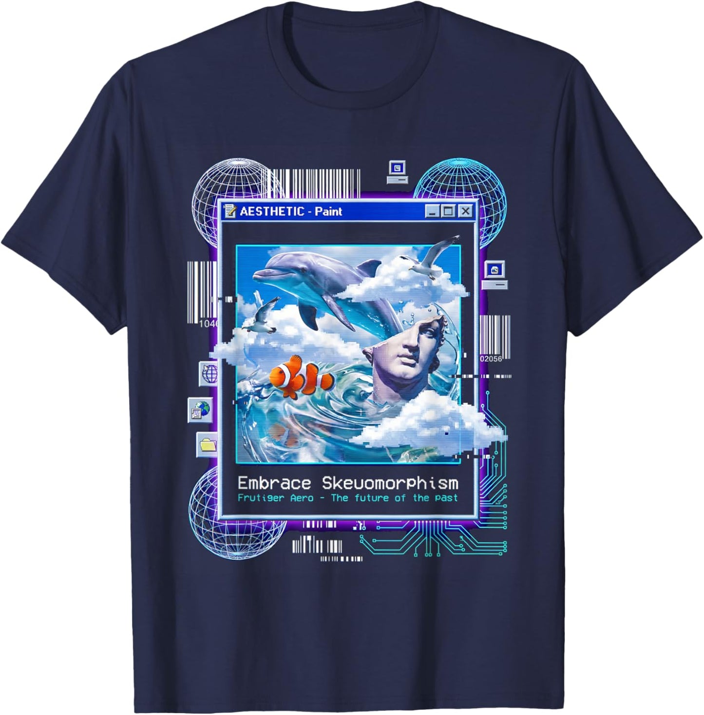 Frutiger Aero Skeuomorphism Vaporwave Aesthetic Glitch Art T-Shirt - T-Shirt | Navy