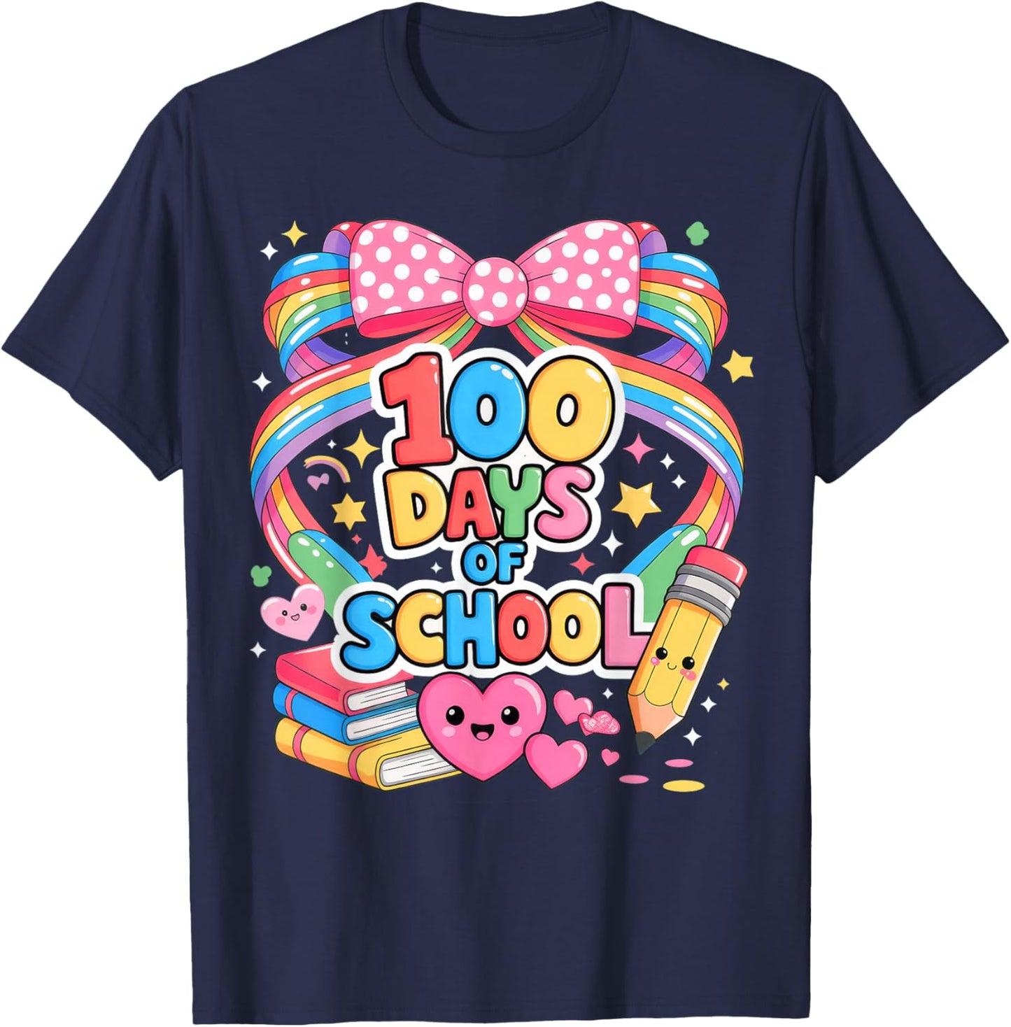 100th Day of School 100 Days Teacher Coquette Bow T-Shirt - T-Shirt | Navy