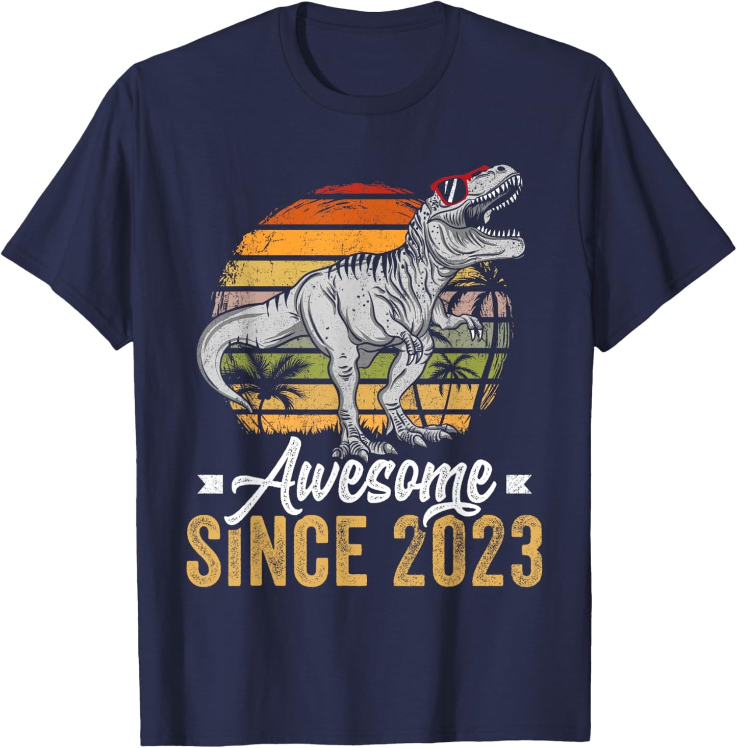 Awesome Since 2023 3 Years Old 3rd Birthday T-Rex Dinosaur T-Shirt - T-Shirt | Navy