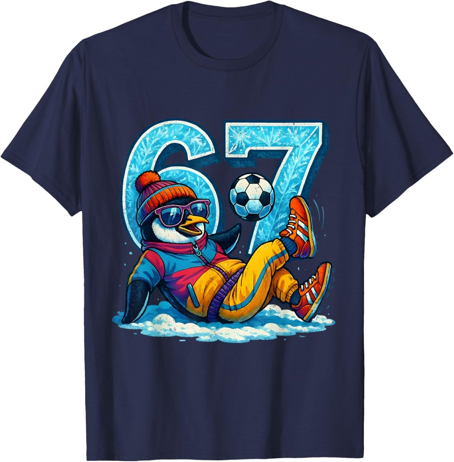 67 Penguin Soccer Funny Winter Meme Gift T-Shirt - T-Shirt | Navy