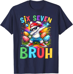 Easter Day Dabbing Bunny Rabbit Six Seven Bruh Meme T-Shirt - T-Shirt | Navy