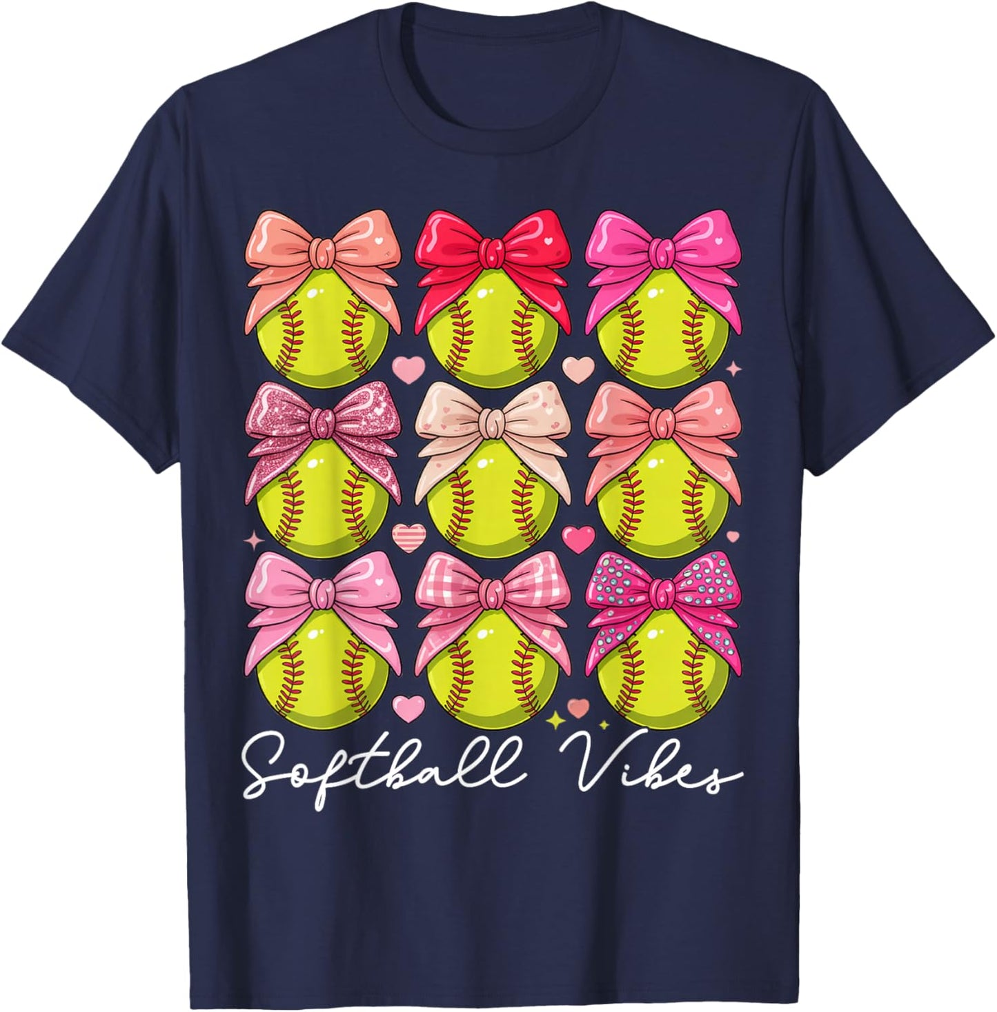 Softball Vibes Softball Coquette Bow Game Day Girls Women T-Shirt - T-Shirt | Navy