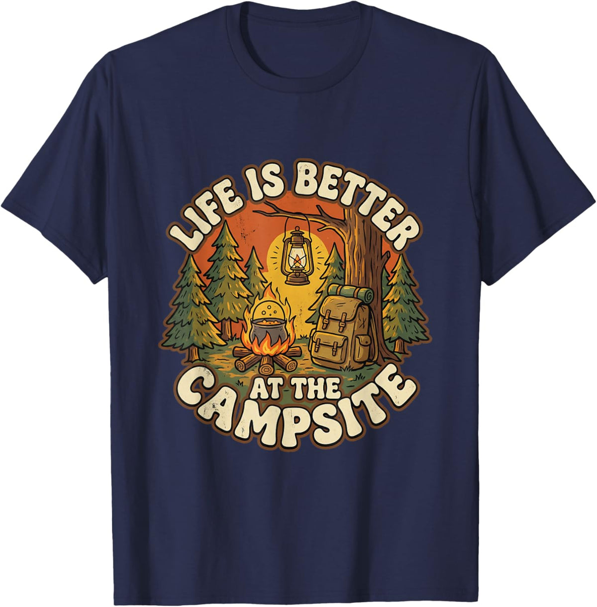 Vintage Camping Adventure Outdoor Gift Life is Better T-Shirt - T-Shirt | Navy
