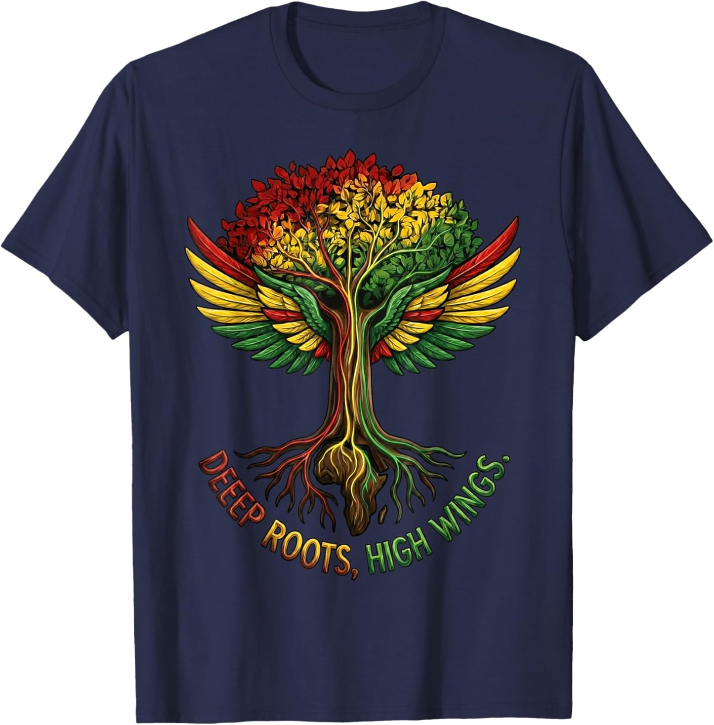 Deep Roots High Wings Black History Month Africa Map Tree T-Shirt - T-Shirt | Navy