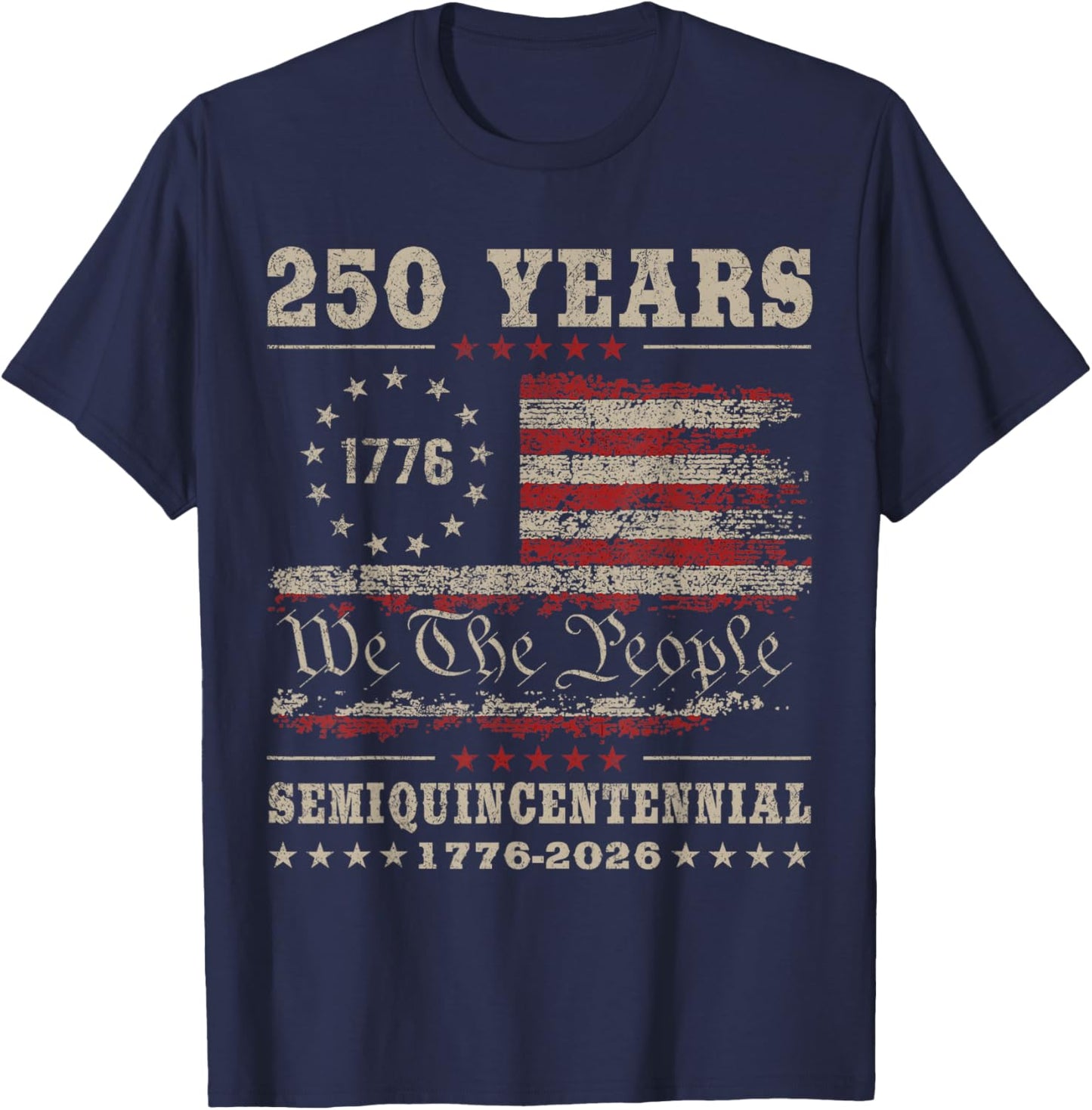4th July American Flag Vintage 250 Years 1776 2026 T-Shirt - T-Shirt | Navy