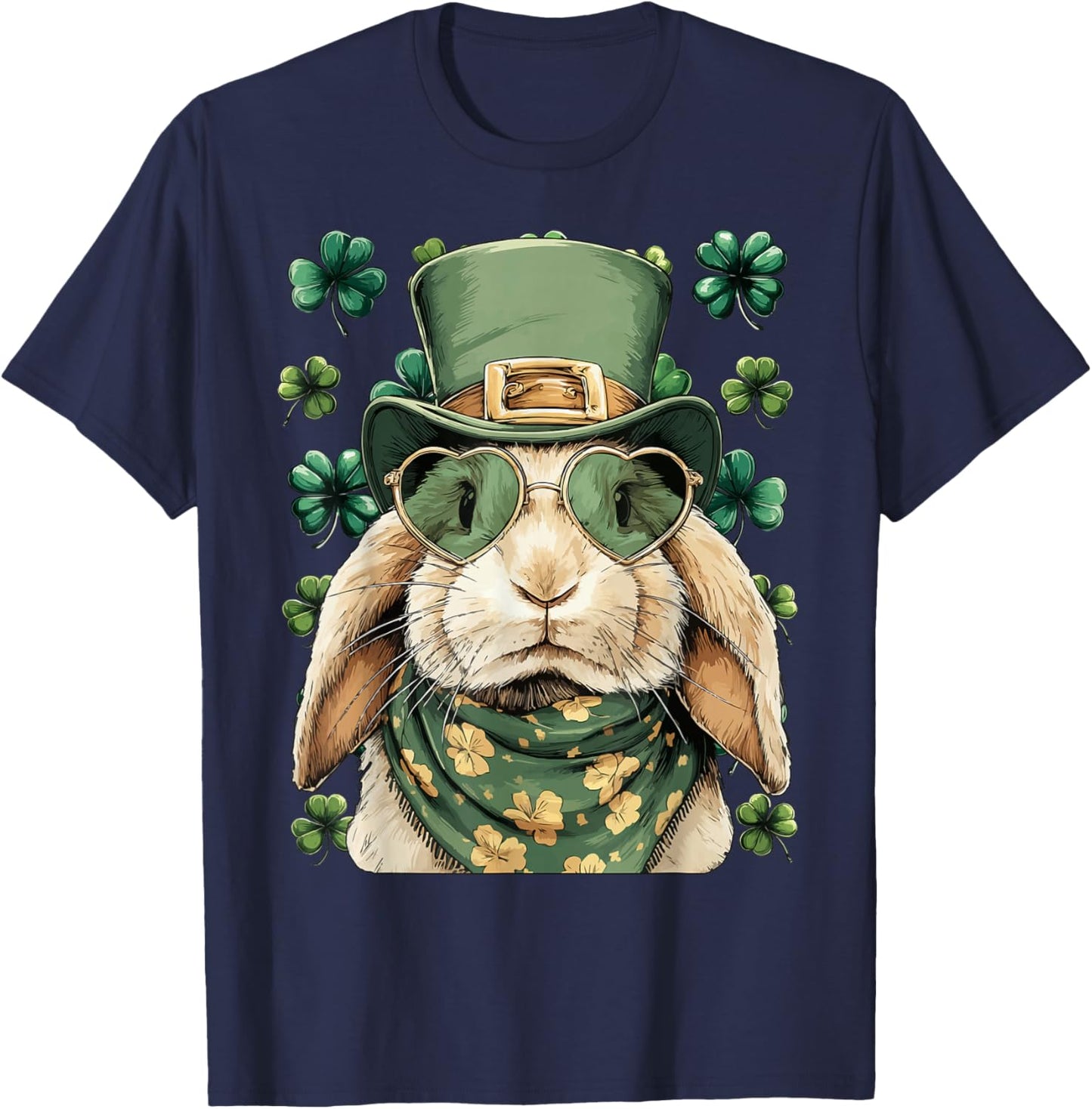 Irish Rabbit with Sunglasses Shamrocks St Patricks Day Bunny T-Shirt - T-Shirt | Navy