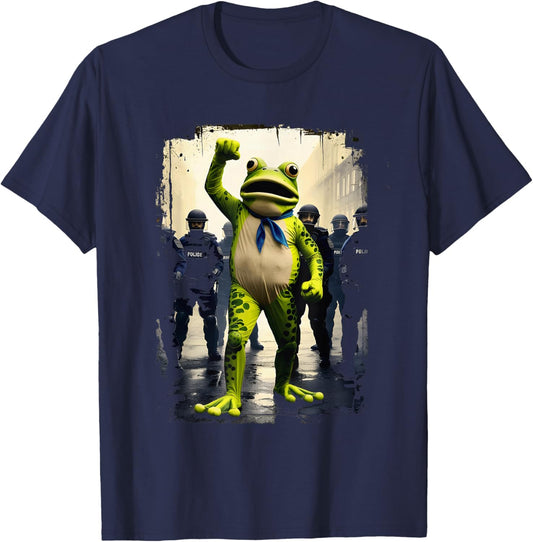Portland Frog Brigade Street Art Funny T-Shirt - T-Shirt | Navy