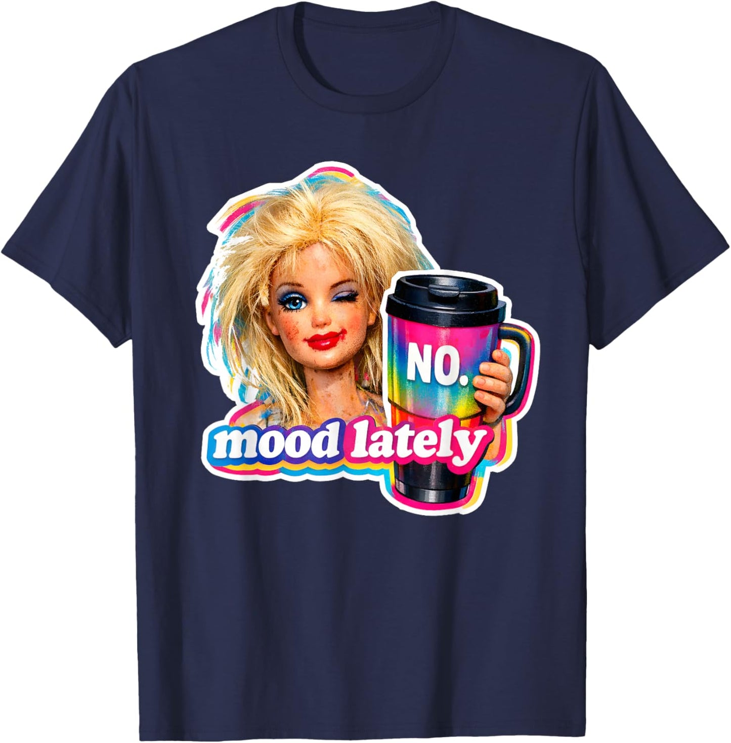 Retro Doll Face Meme Dolls Plastic Digusting Doll Face Meme T-Shirt - T-Shirt | Navy