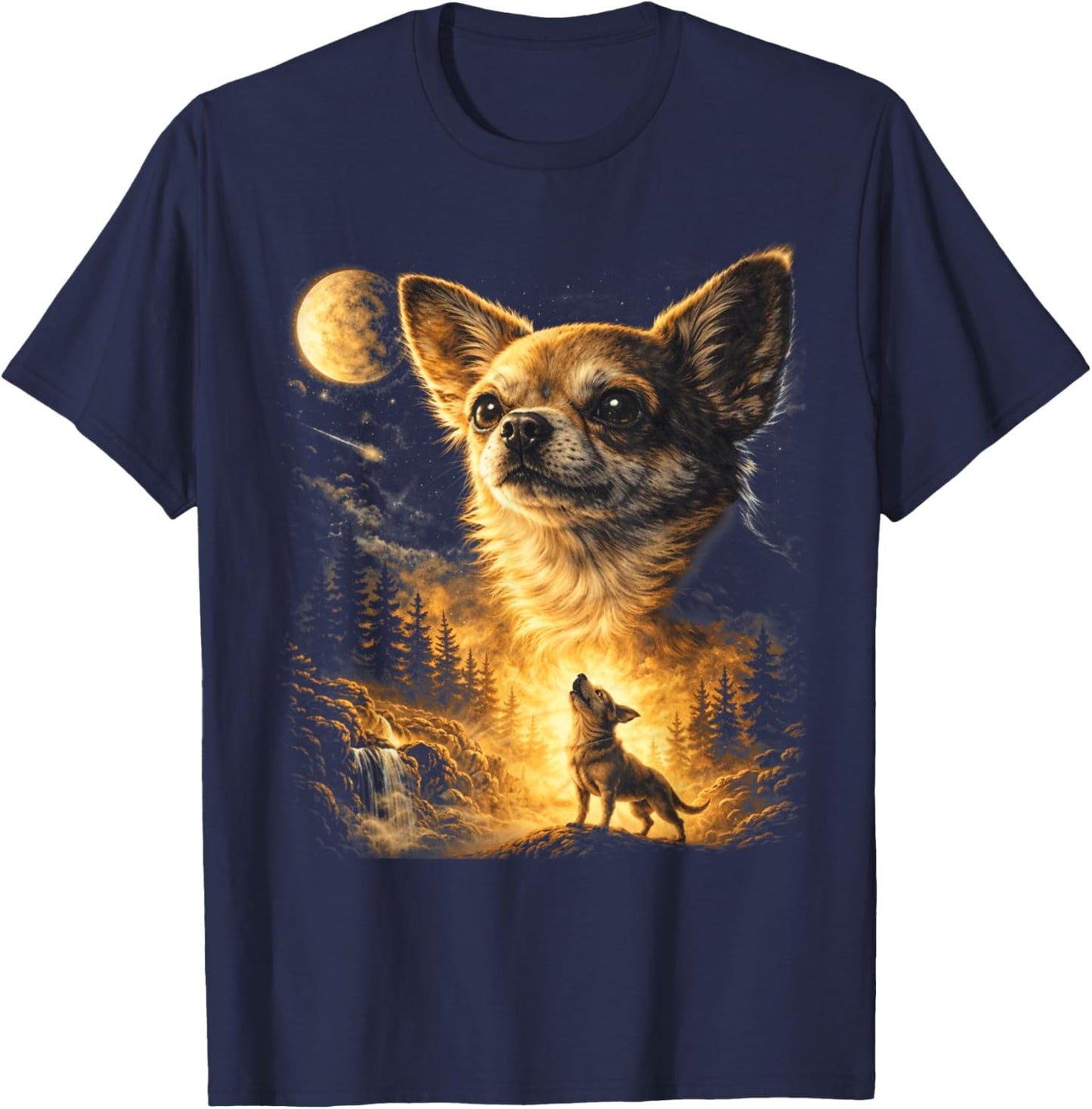 Chihuahua Howling The Moon Funny Chihuahua Meme Dog Parody T-Shirt - T-Shirt | Navy